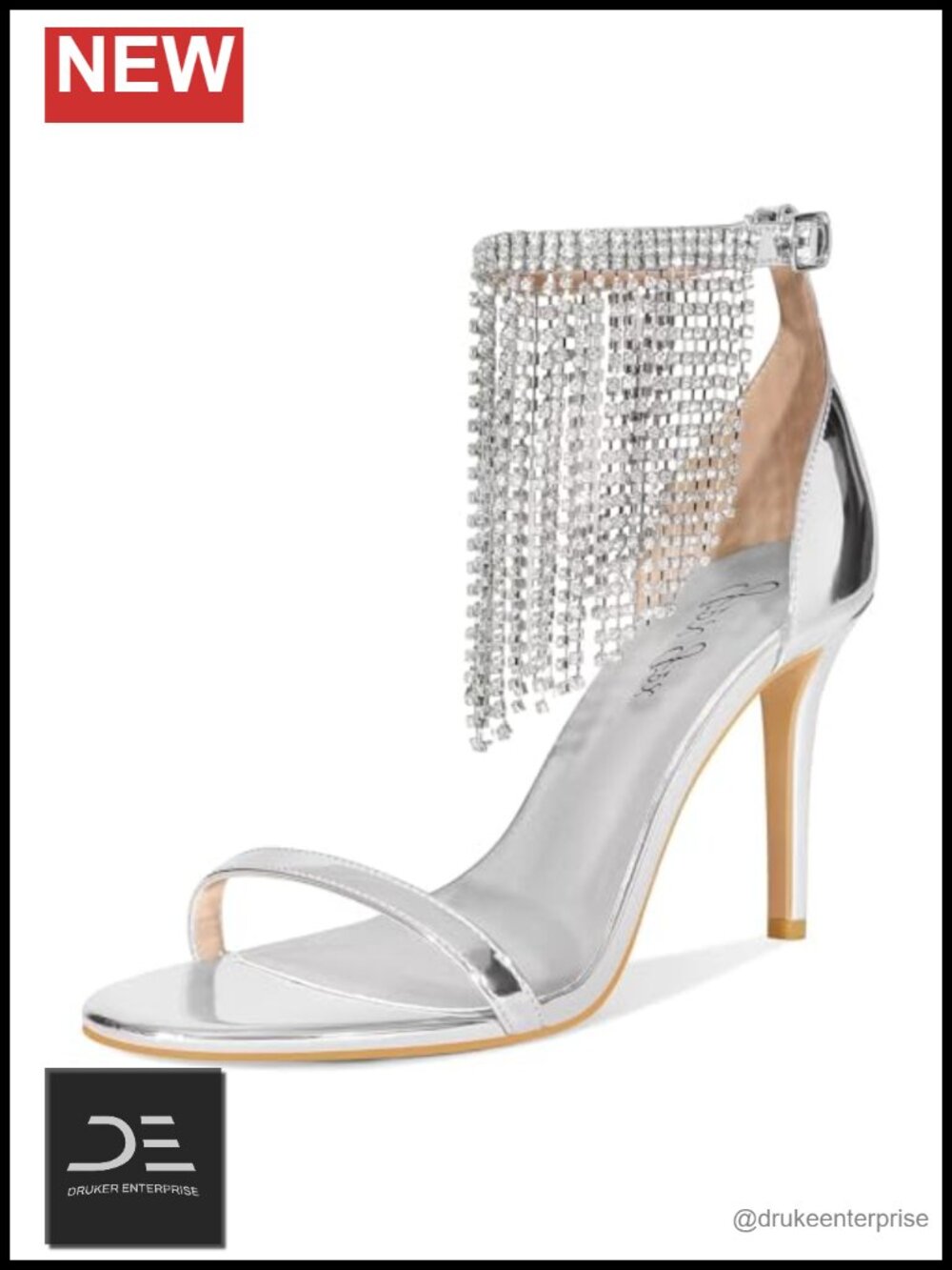 Women's Open Toe Stiletto Heel Sandals Rhinestone Fringe Ankle Strap Sparkling